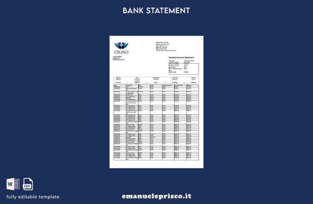modello di estratto conto bancario del conto Australia Cigno in stile verificato